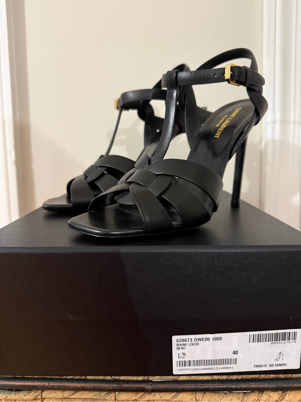 New Saint Laurent Tribute 105 Black T-strap High Heel Sandals -Size 40 - Picture 3 of 5